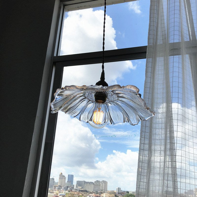 Modern Brass Flower Glass Pendant Light for Home Decor