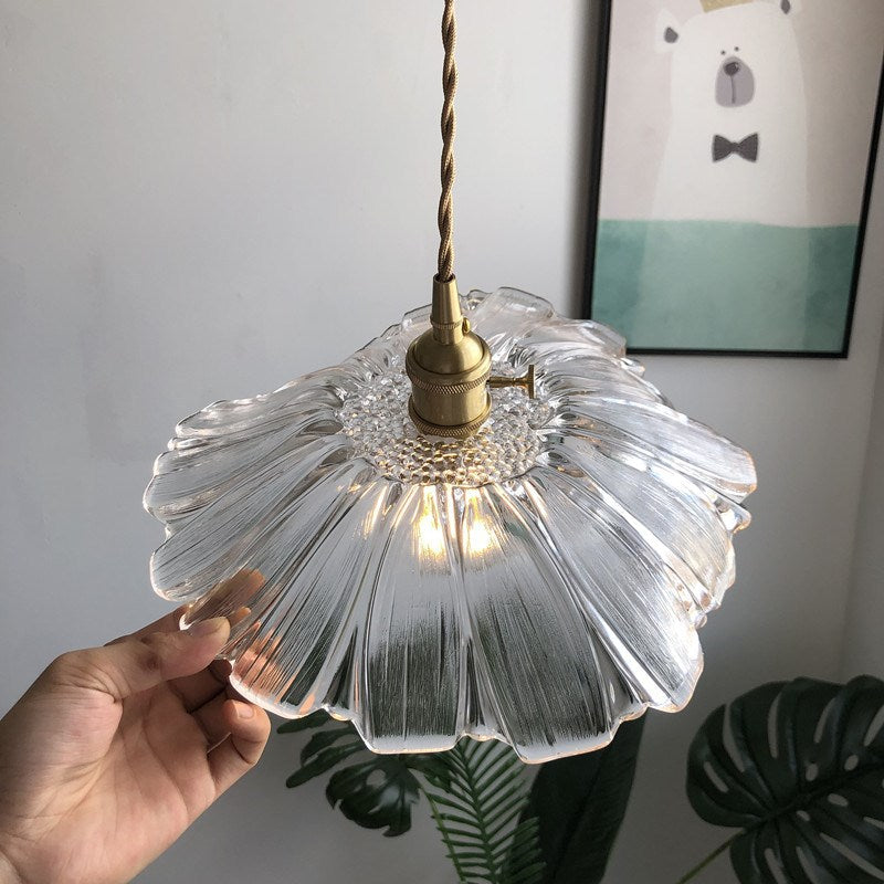 Modern Brass Flower Glass Pendant Light for Home Decor
